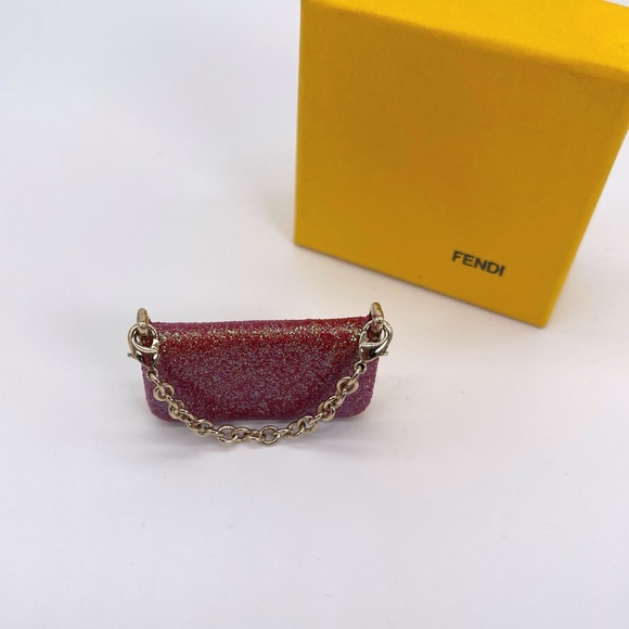 Fendi Authentic Vintage Collectors Rare Red Sparkle Baguette Bag Charm w Box NWT - Picture 7 of 12
